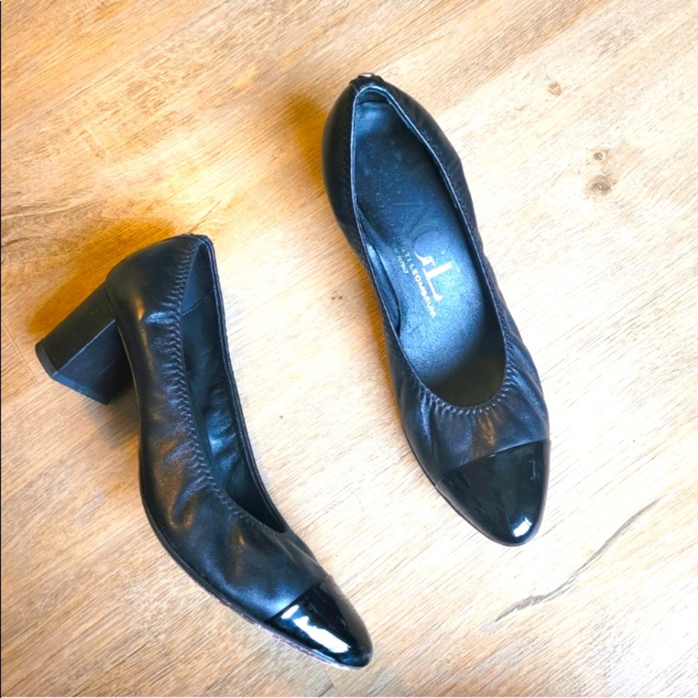 Agl leather heeled ballet flats cap toe pumps